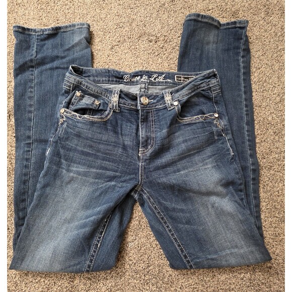 Grace In LA Jeans Womens 11 Blue Medium Wash Rhinestone Bling Boot Cut Western - Picture 5 of 14